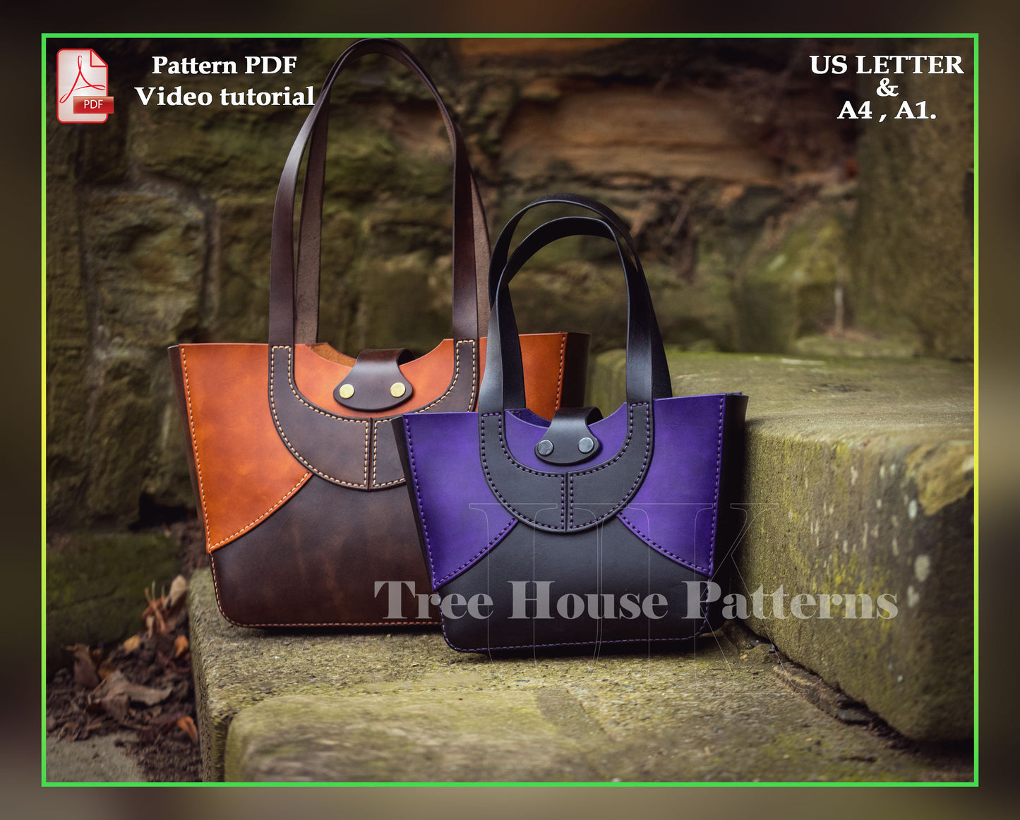 Tote bag in three sizes leather pattern PDF