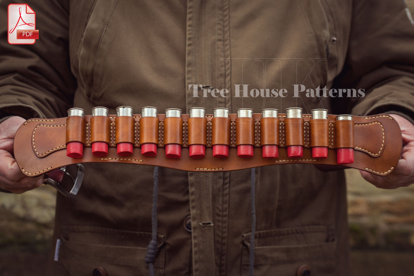 Cartridge holder 12 & 20 gauge leather pattern PDF - bandolier digital template