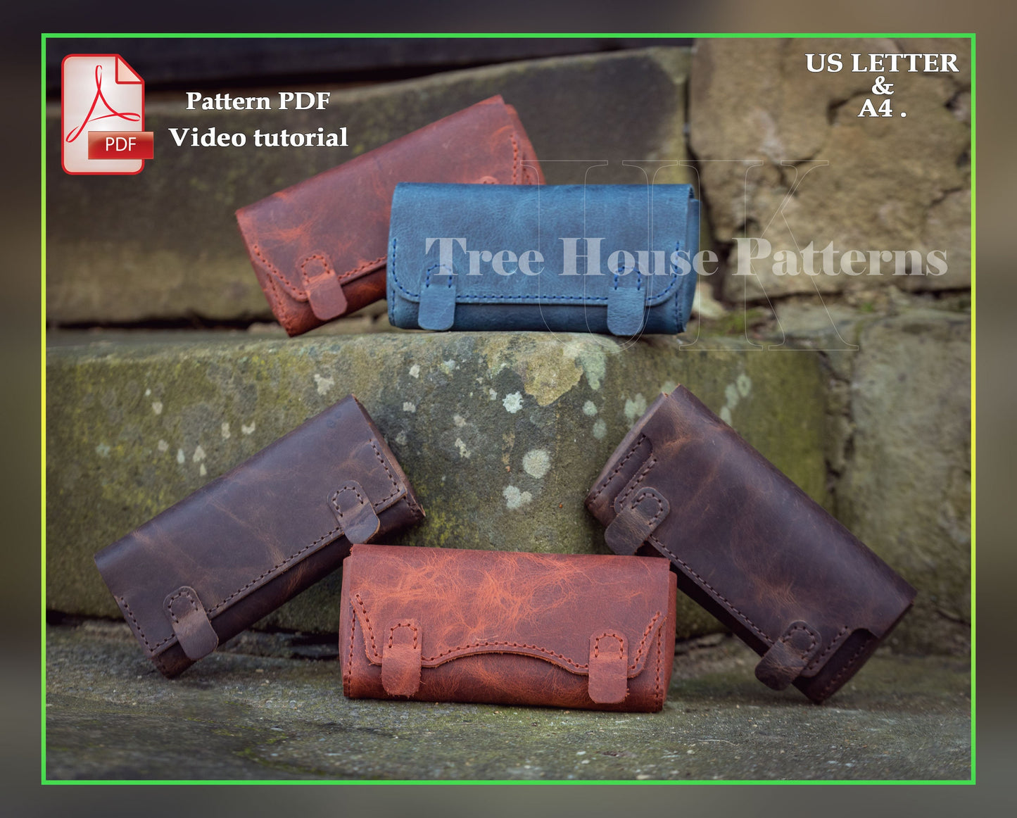 Tobacco pouch leather pattern PDF - belt bag leather digital template