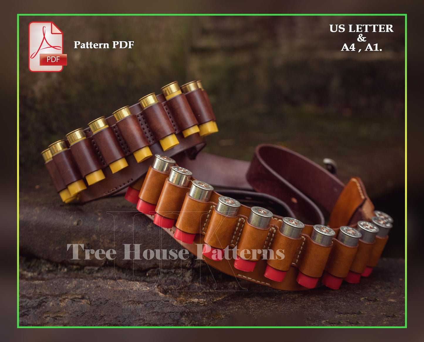 Cartridge holder 12 & 20 gauge leather pattern PDF - bandolier digital template