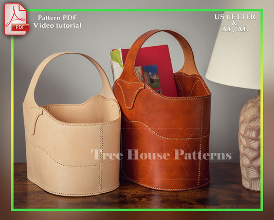 Storage bucket leather pattern PDF - leather basket digital template