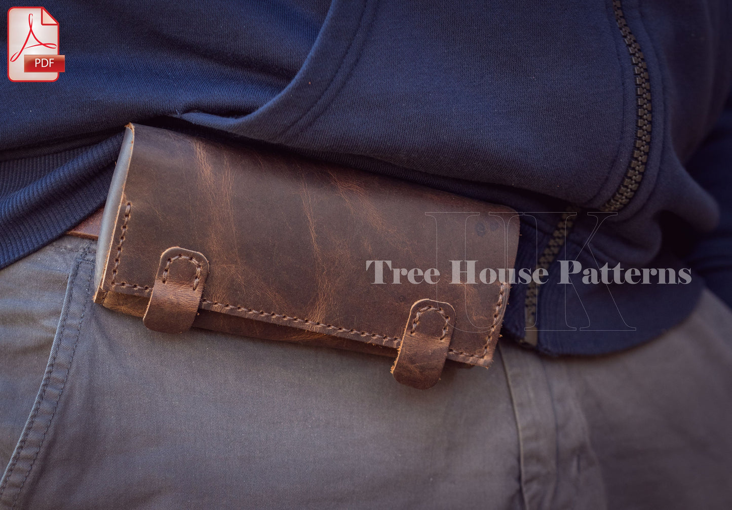 Tobacco pouch leather pattern PDF - belt bag leather digital template