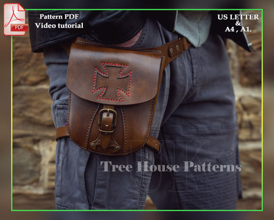 Biker holster bag leather pattern PDF - belt bag digital template