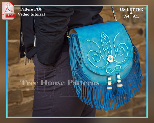 Boho bag leather pattern PDF - women purse digital template