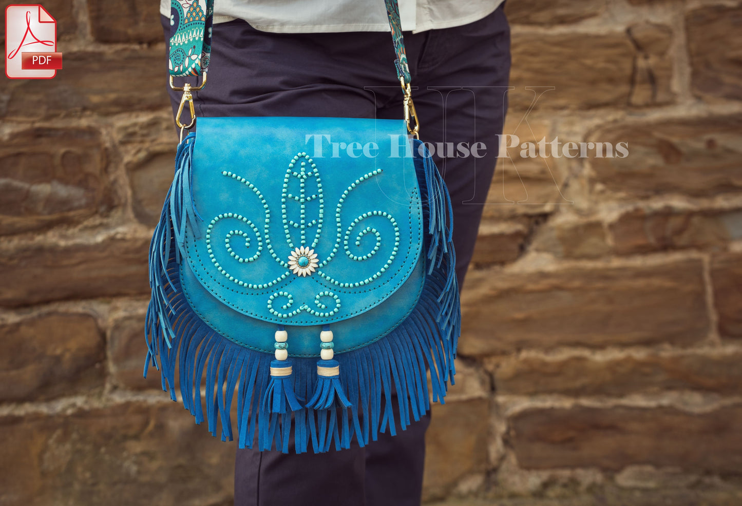 Boho bag leather pattern PDF - women purse digital template