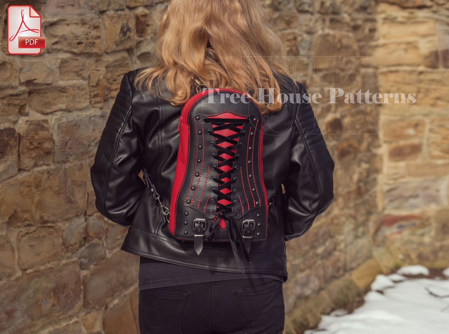 Corset backpack leather pattern PDF - goth rucksack digital template