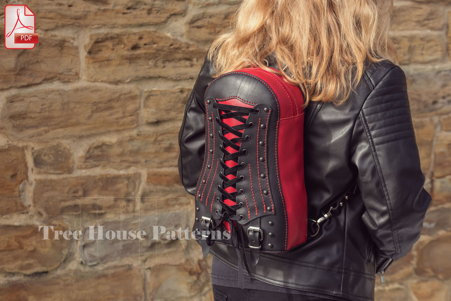 Corset backpack leather pattern PDF - goth rucksack digital template