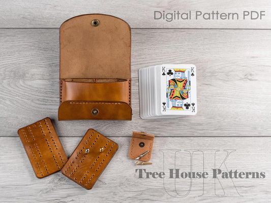 Cribbage travel pouch leather pattern PDF - cribbage digital template