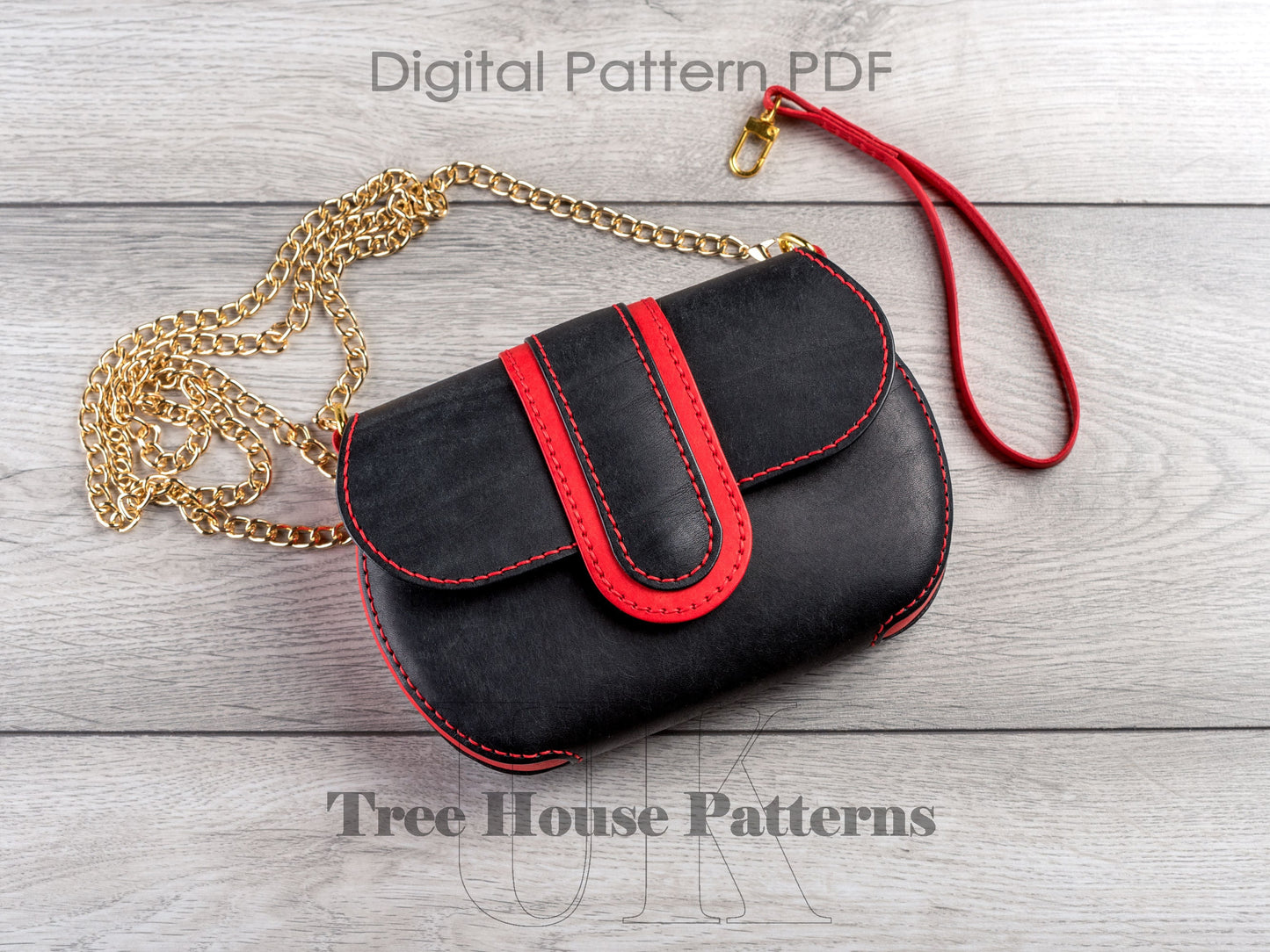 Shoulder bag leather pattern PDF - clutch bag digital template