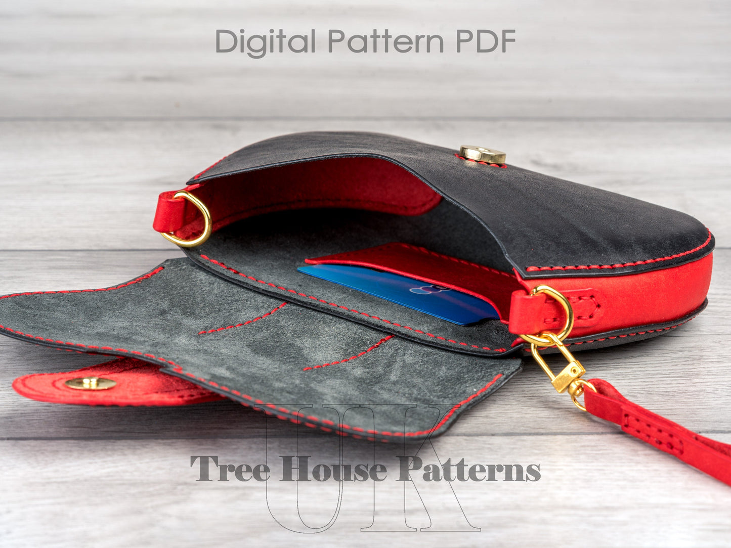 Shoulder bag leather pattern PDF - clutch bag digital template