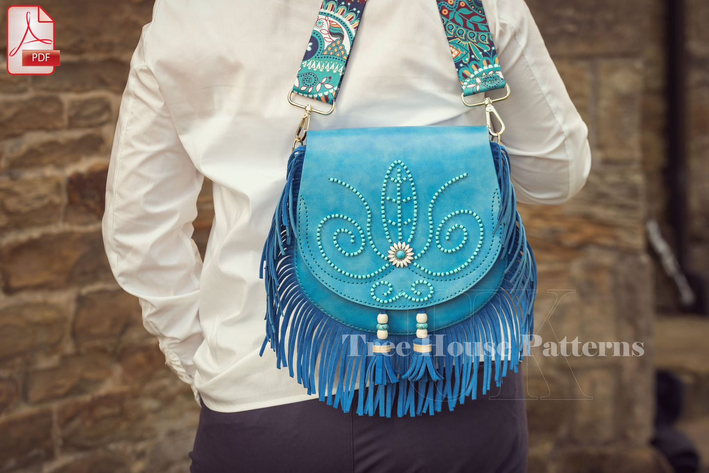 Boho bag leather pattern PDF - women purse digital template