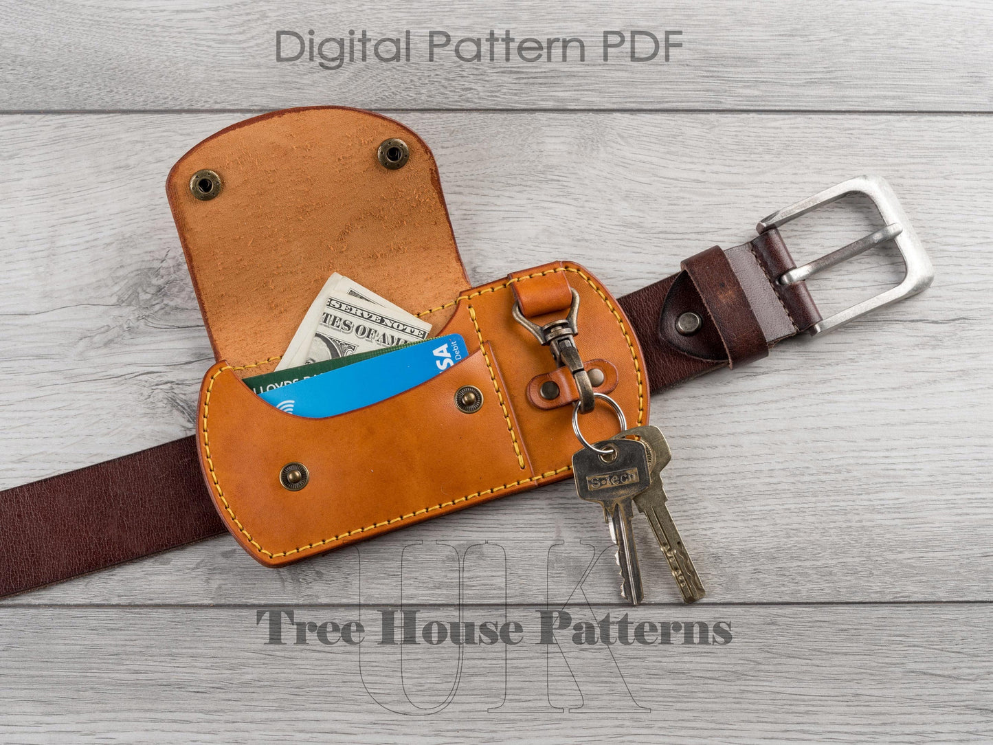 Belt wallet with key holder leather pattern PDF