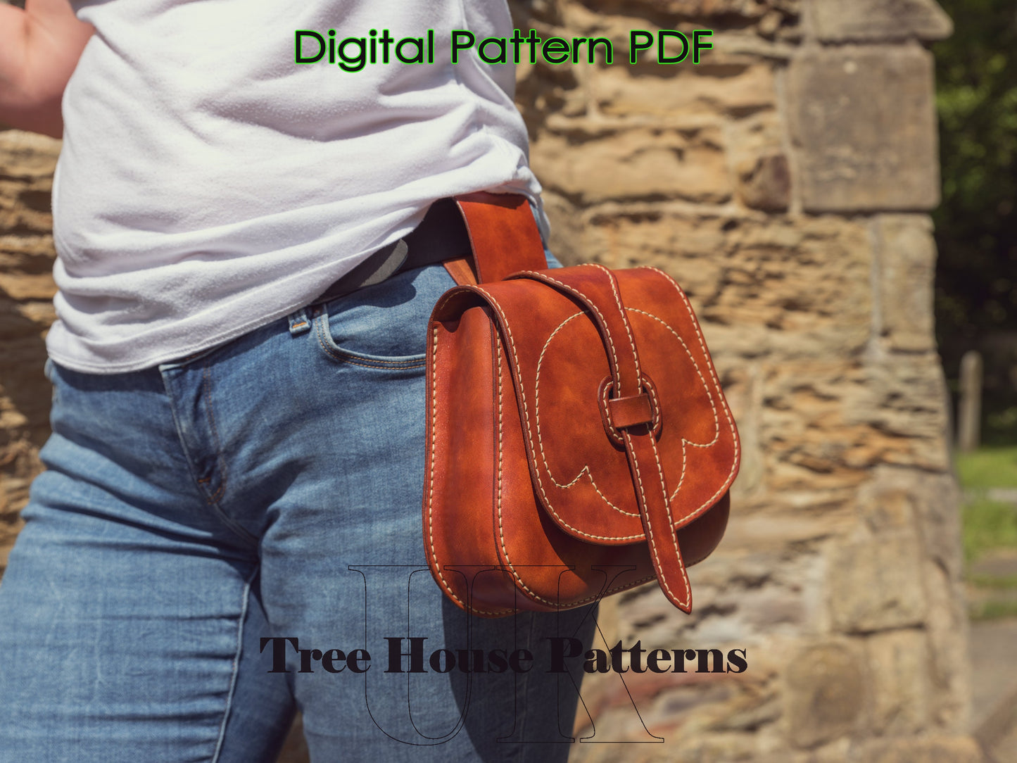 Medieval crossbody bag leather pattern PDF - belt bag digital template