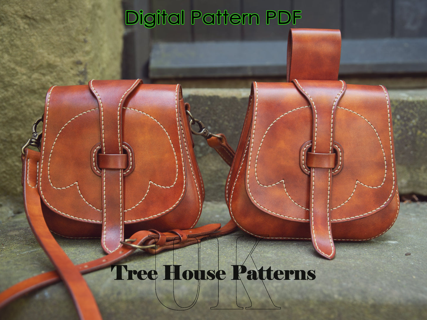 Medieval crossbody bag leather pattern PDF - belt bag digital template