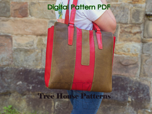 Large tote bag leather pattern PDF - shopping bag digital template