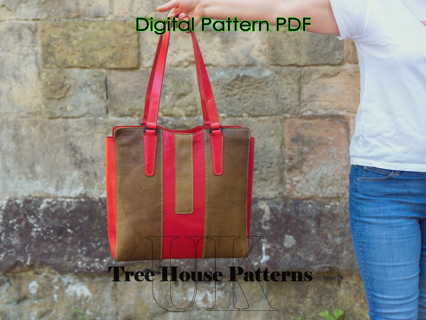 Large tote bag leather pattern PDF - shopping bag digital template