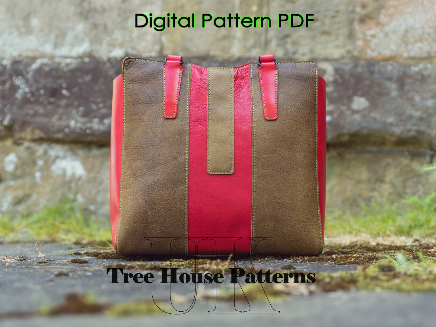 Large tote bag leather pattern PDF - shopping bag digital template