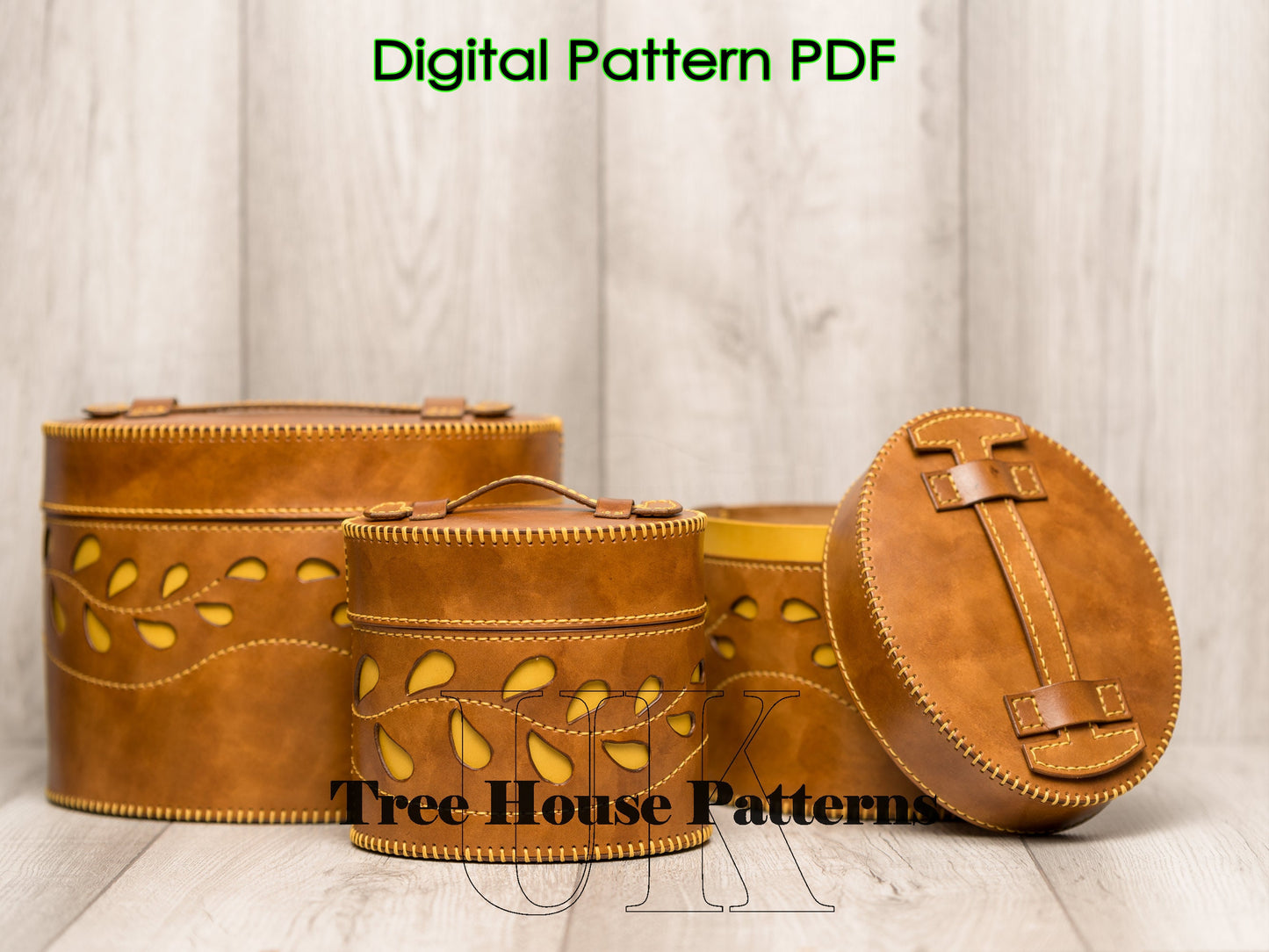 Round trunk leather pattern PDF - storage bucket digital template