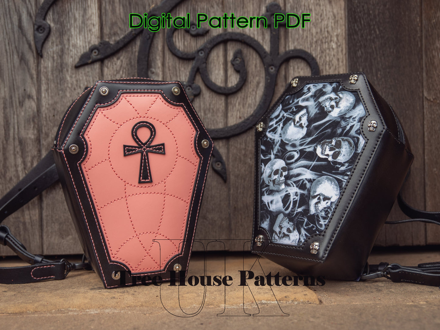 Coffin backpack leather pattern PDF -  gothic backpack digital template