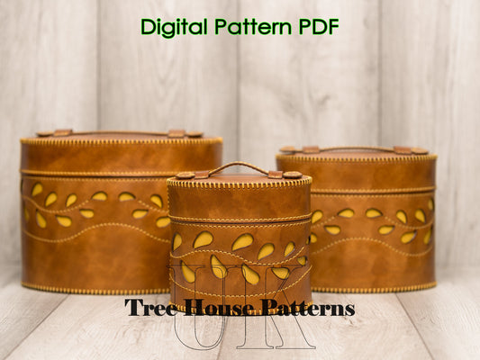 Round trunk leather pattern PDF - storage bucket digital template