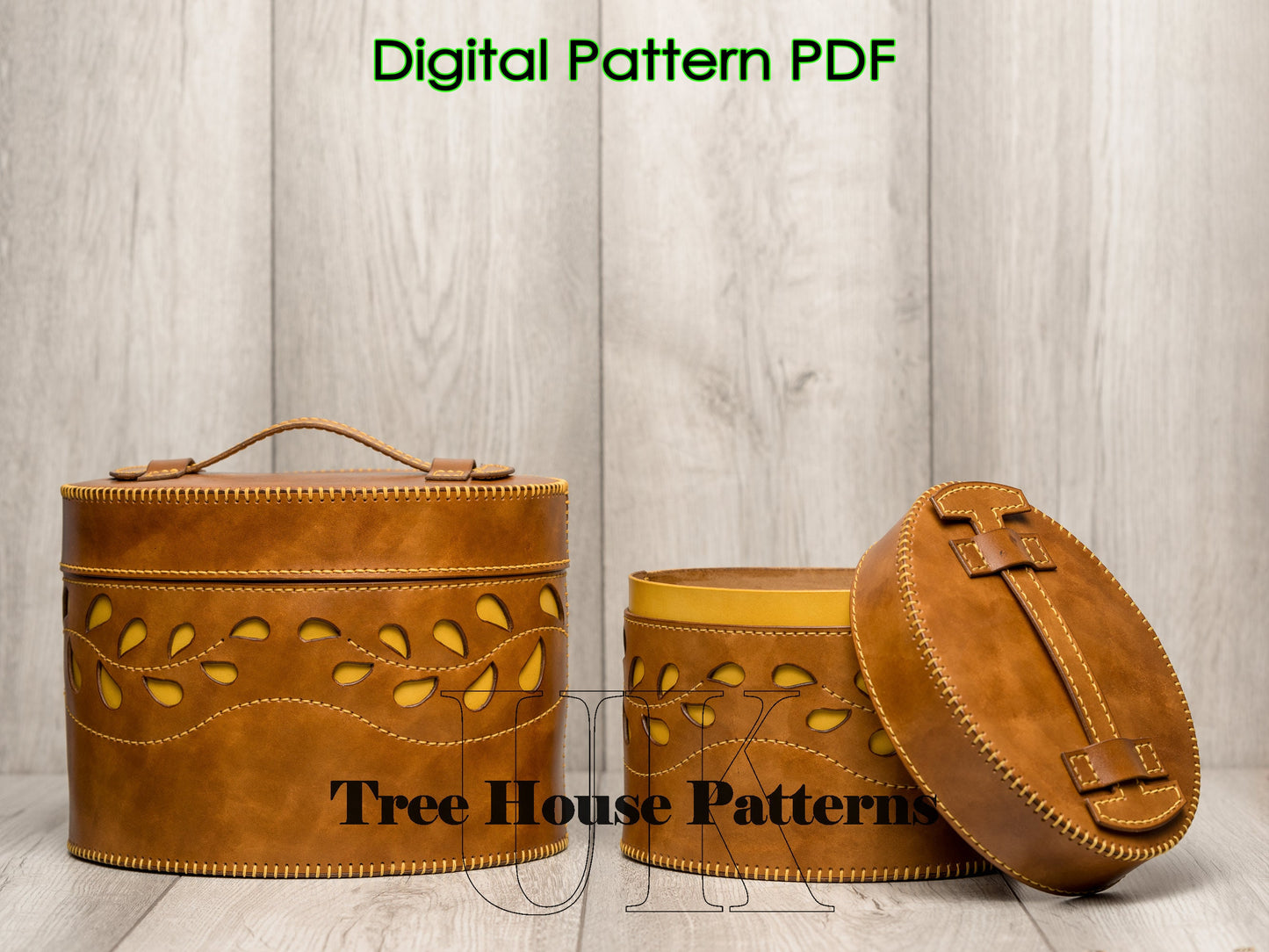 Round trunk leather pattern PDF - storage bucket digital template