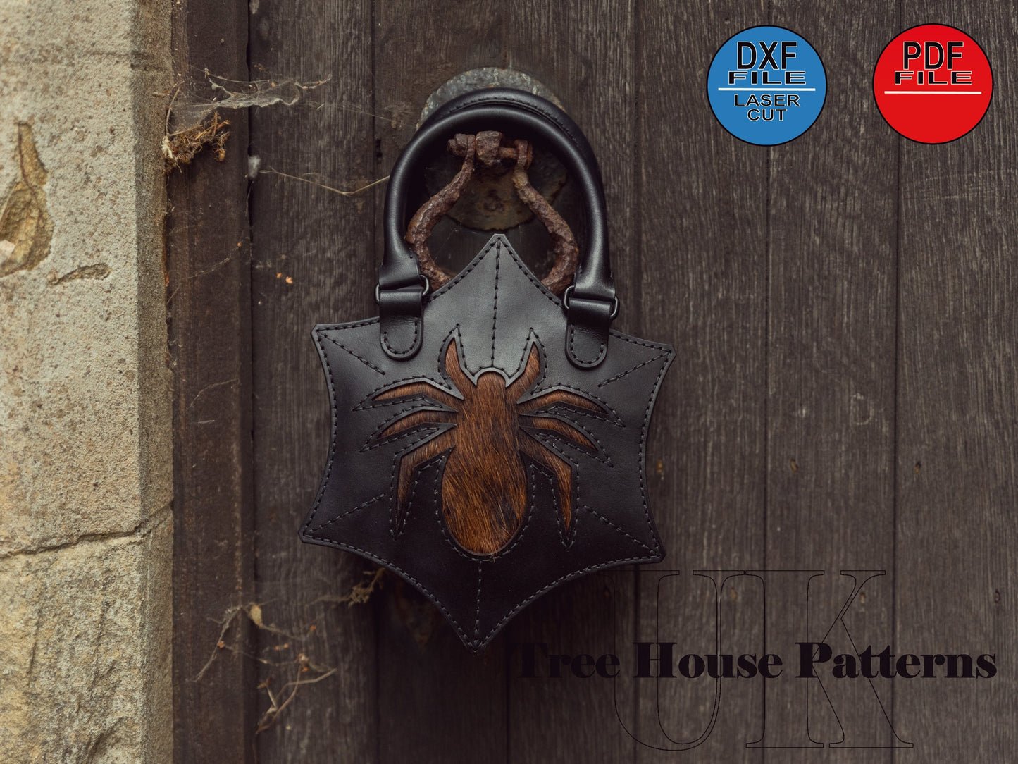 Spider handbag leather pattern DXF and PDF - Halloween bag digital template - laser leather pattern