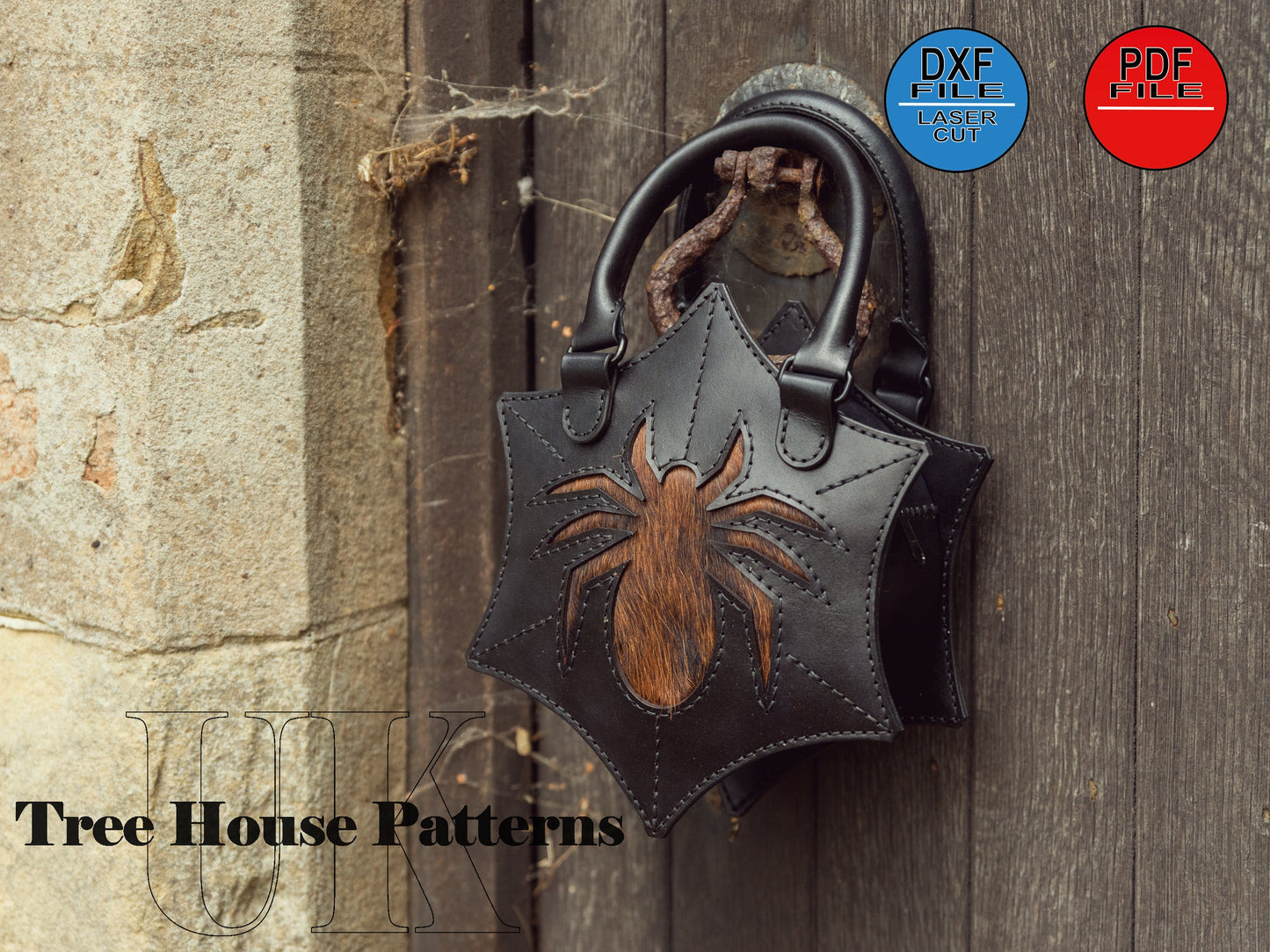 Spider handbag leather pattern DXF and PDF - Halloween bag digital template - laser leather pattern