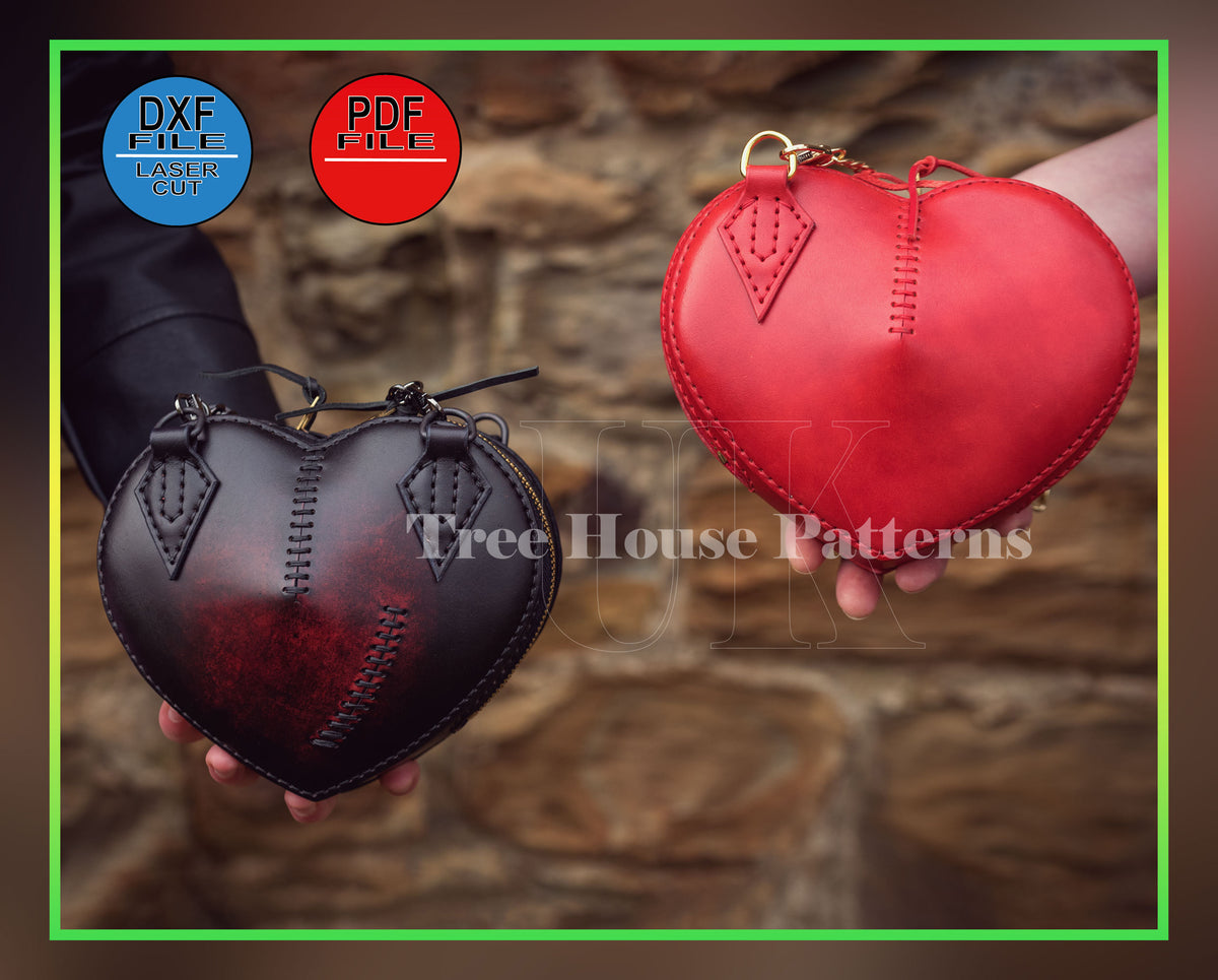 Heart Bag Leather Pattern PDF & DXF – Small Purse Template