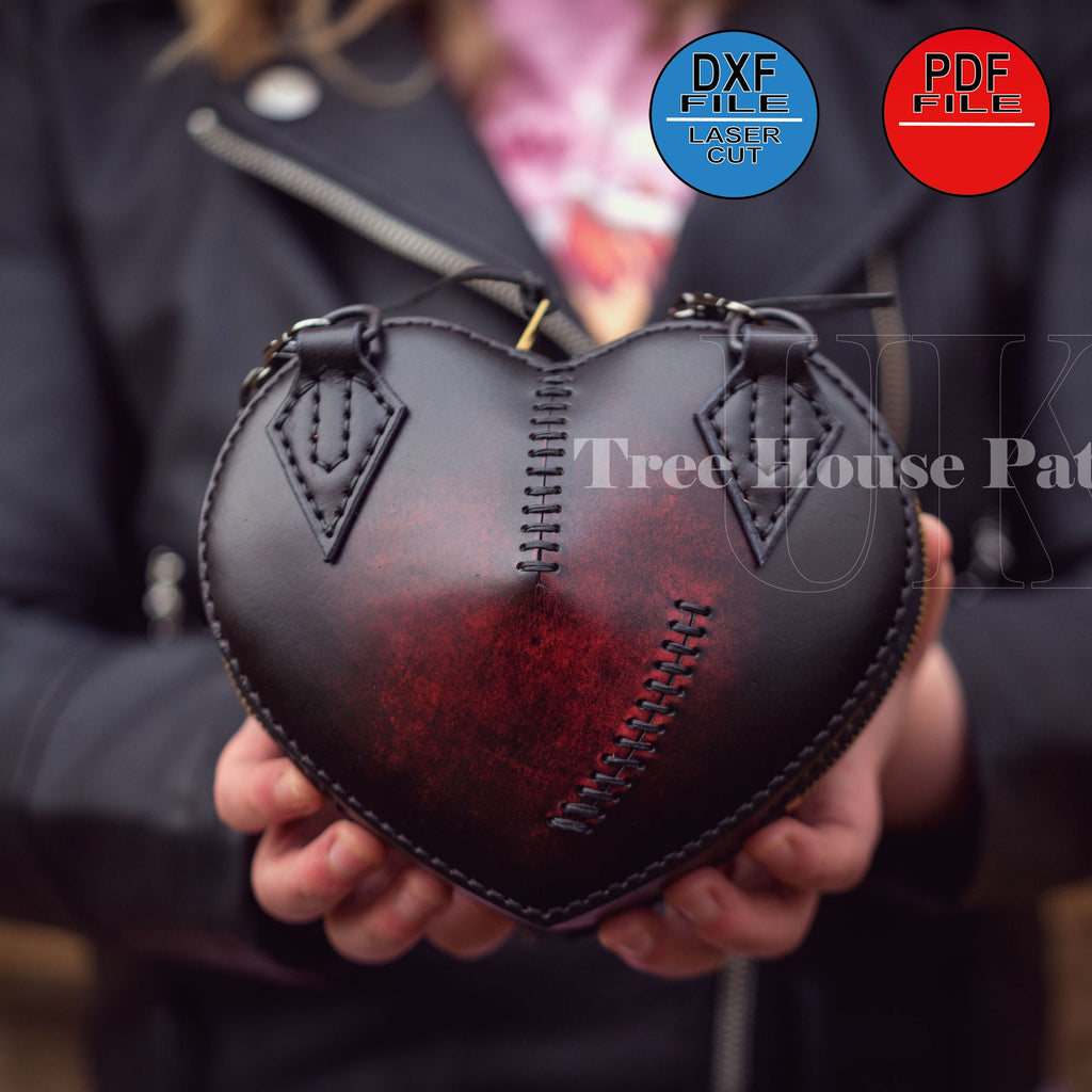 Heart Bag Leather Pattern PDF & DXF – Small Purse Template