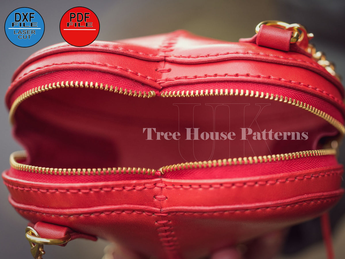 Heart Bag Leather Pattern PDF & DXF – Small Purse Template