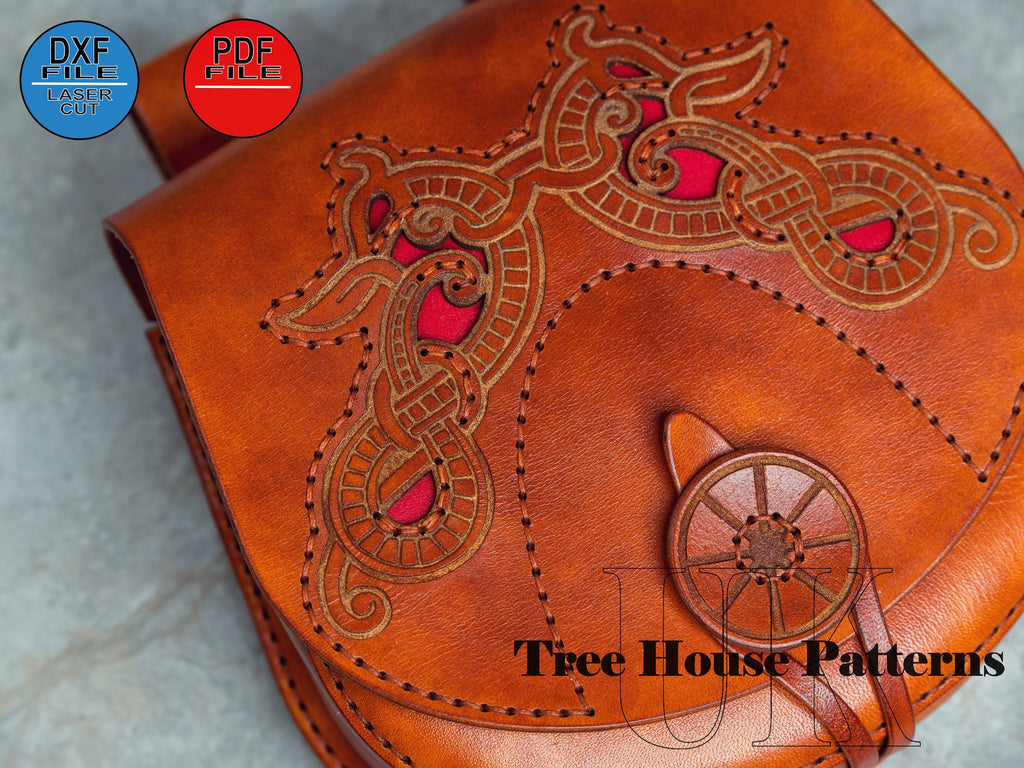 Leather Viking Belt Bag Pattern: Medieval Hip Bag PDF, DXF