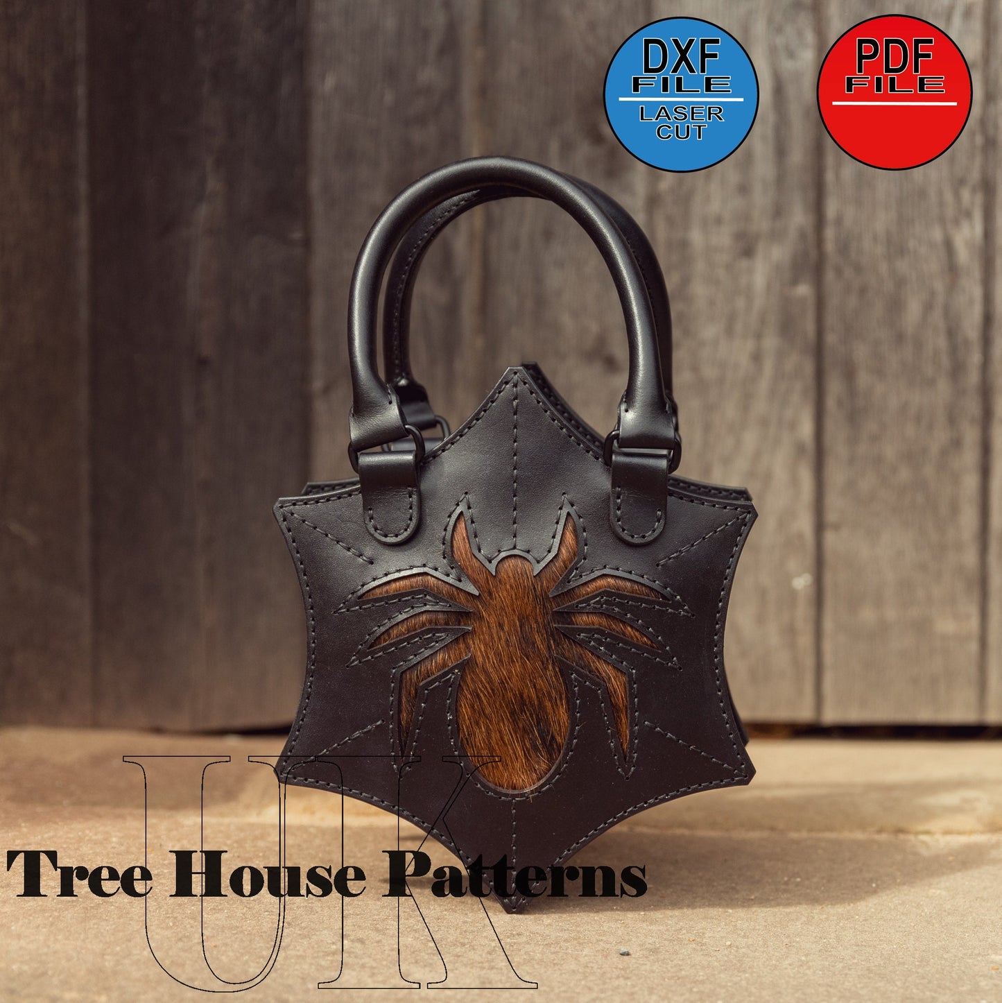 Spider handbag leather pattern DXF and PDF - Halloween bag digital template - laser leather pattern