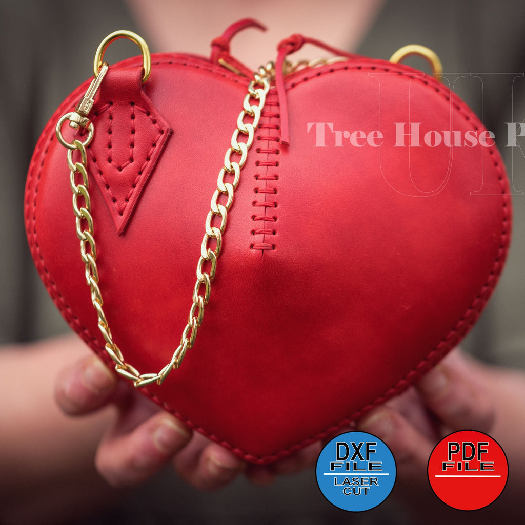 Heart Bag Leather Pattern PDF & DXF – Small Purse Template