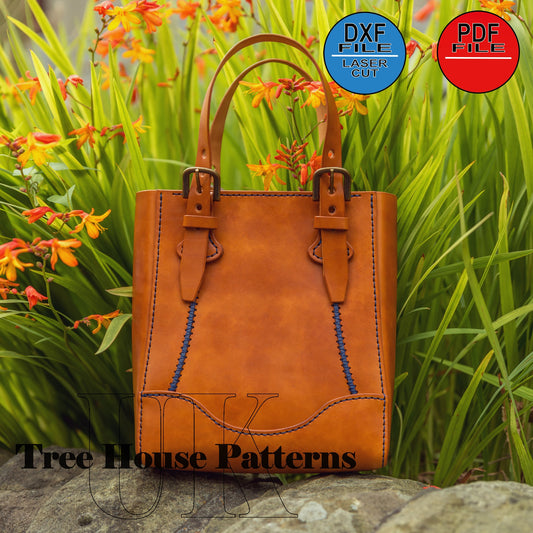 Tote bag in two sizes leather pattern DXF and PDF - leather purse laser digital template