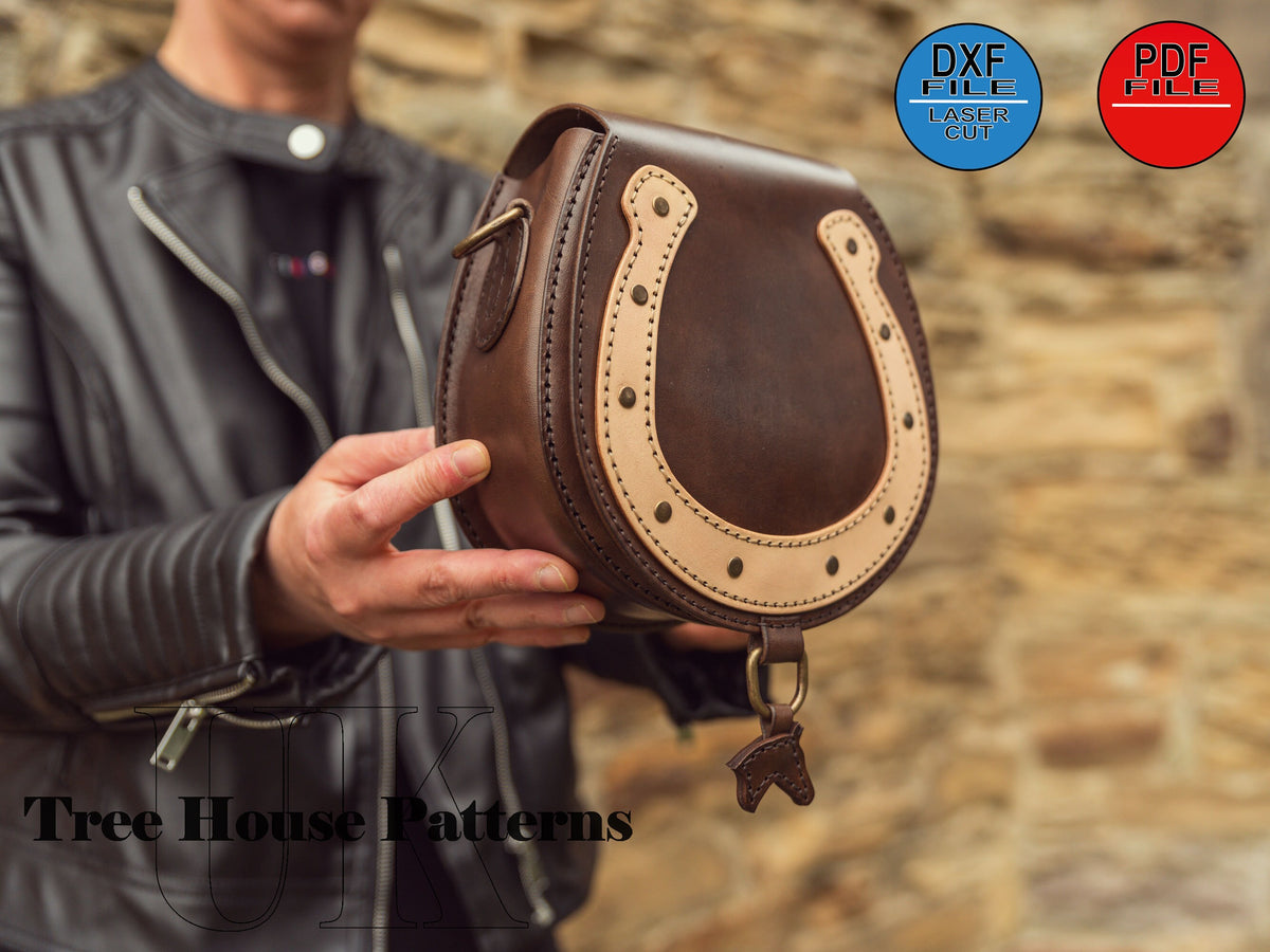 Leather pattern PDF, DXF for shoulder bag with horseshoe motive