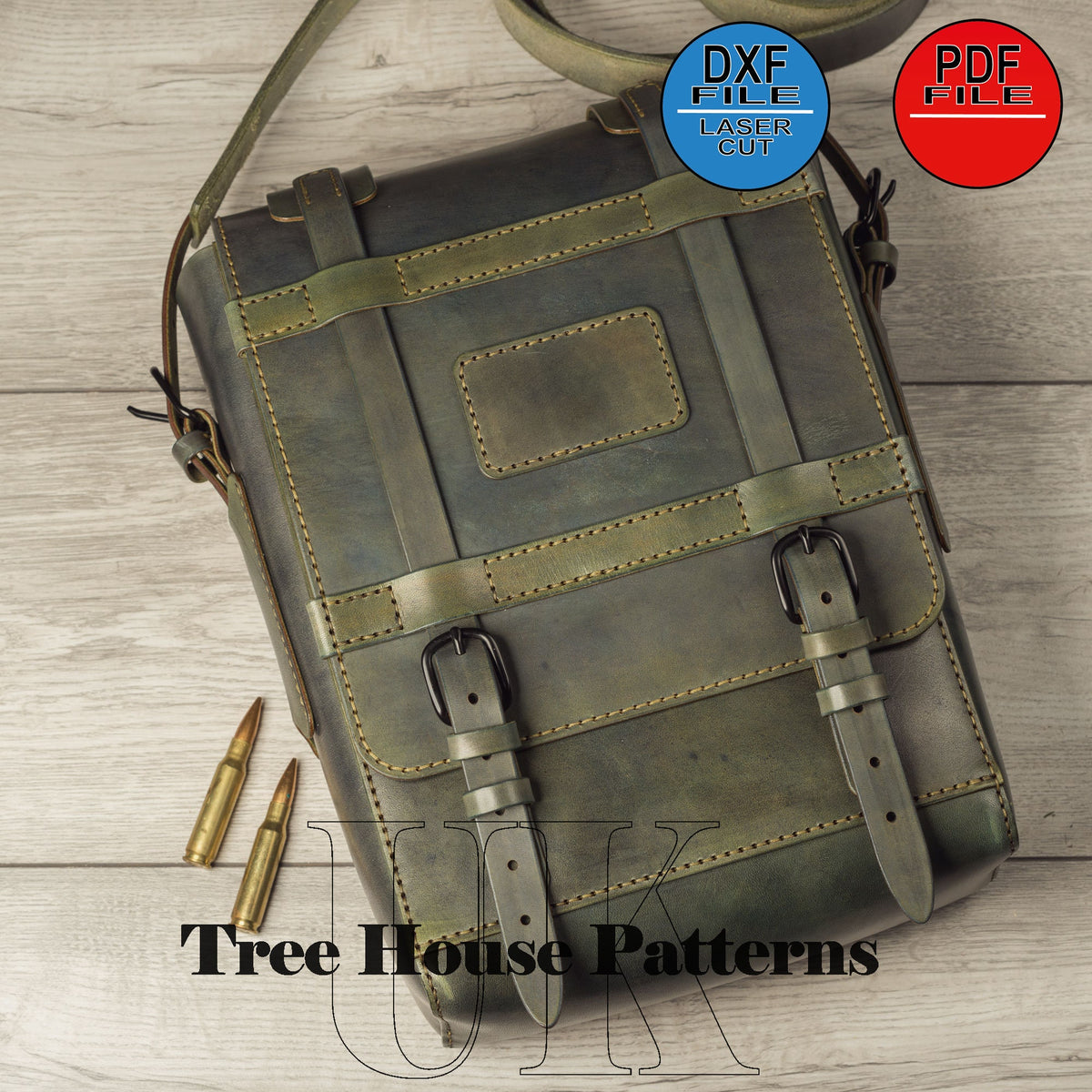 Leather Messenger Bag Pattern PDF DXF SVG, Military Style Leather Bag Template, DIY Leather Bag