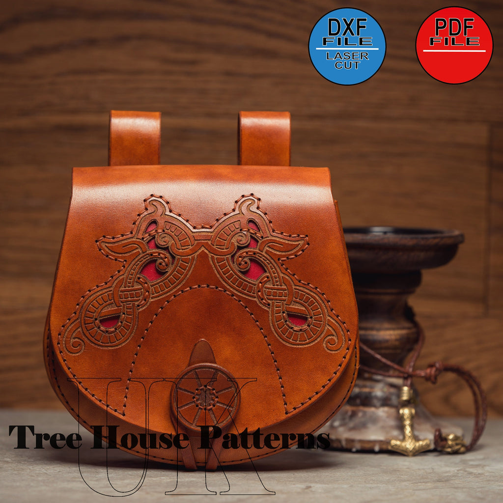 Leather Viking Belt Bag Pattern: Medieval Hip Bag PDF, DXF