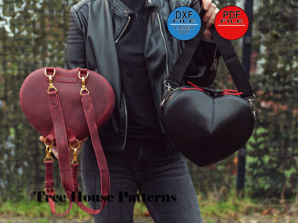 Leather pattern PDF, DXF for heart shoulder bag and backpack