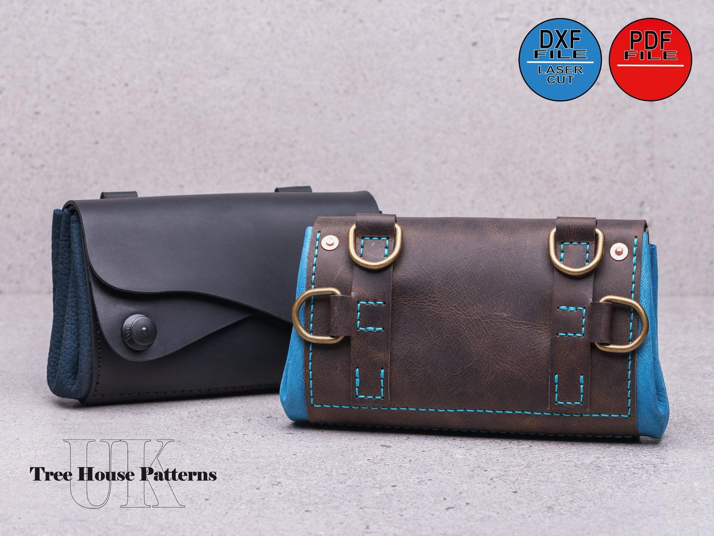 Leather pattern PDF, DXF for shoulder bag, sling bag, belt bag - 2 sizes