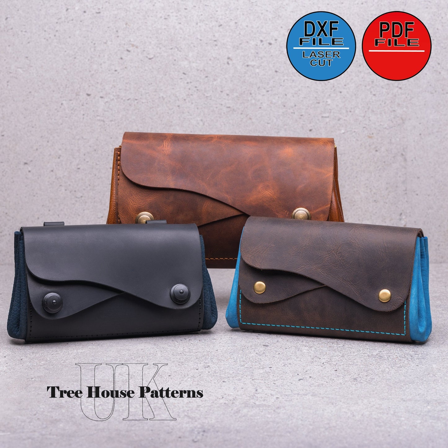 Leather pattern PDF, DXF for shoulder bag, sling bag, belt bag - 2 sizes