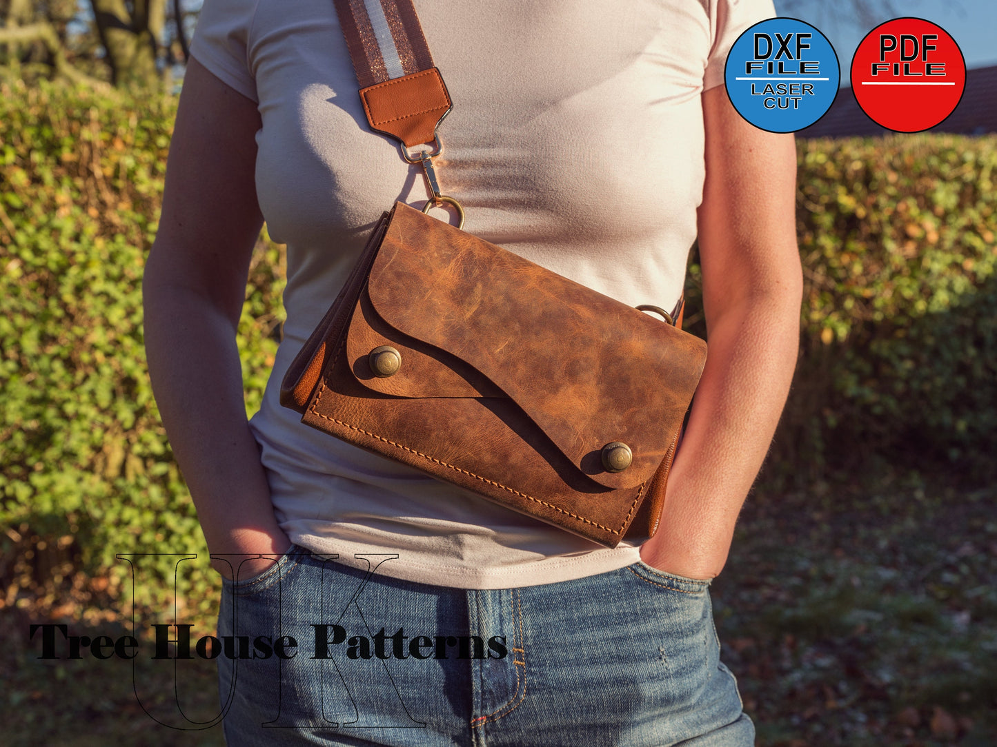 Leather pattern PDF, DXF for shoulder bag, sling bag, belt bag - 2 sizes