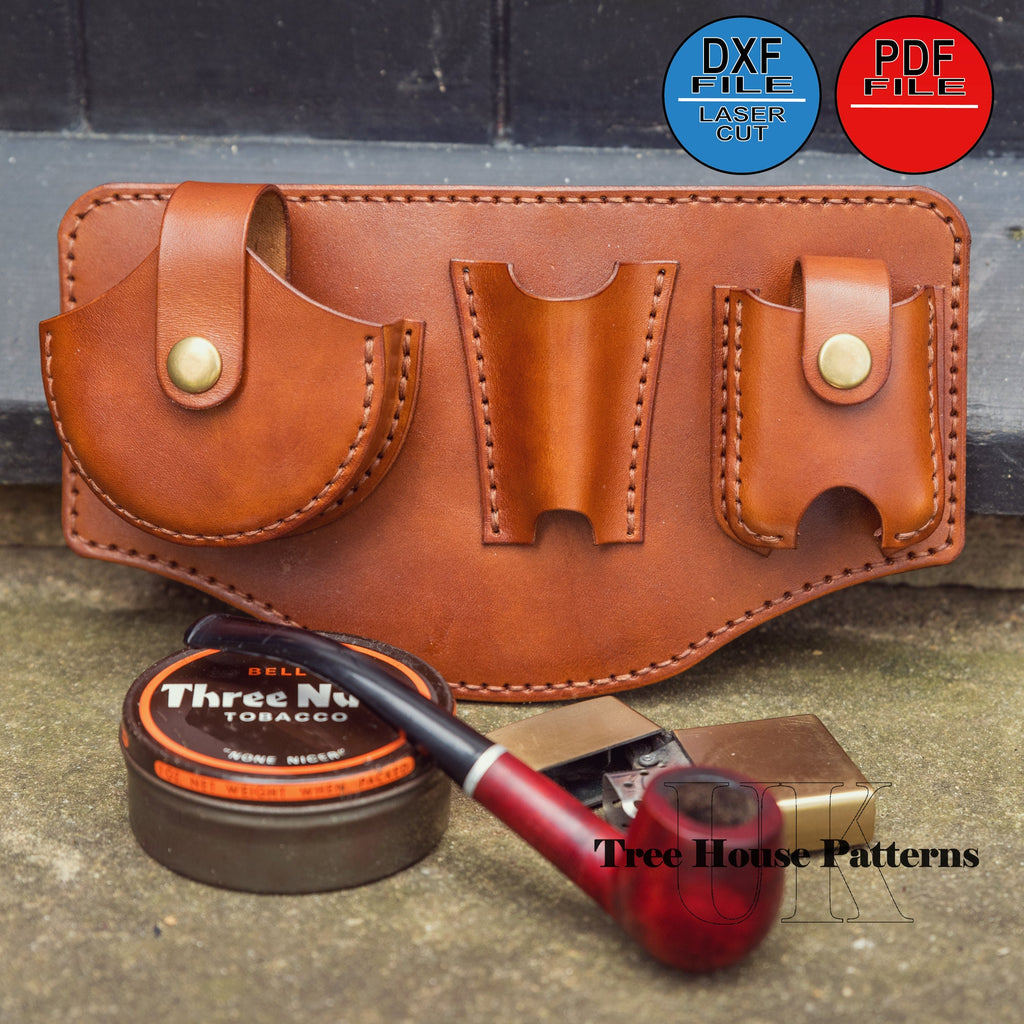 Leather Pipe Belt Organizer Pattern, Tobacco Pouch, Lighter Holder (PDF, DXF)