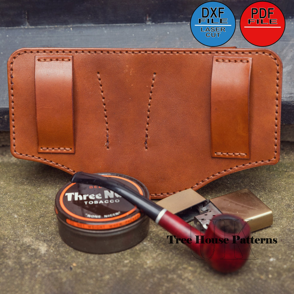 Leather Pipe Belt Organizer Pattern, Tobacco Pouch, Lighter Holder (PDF, DXF)