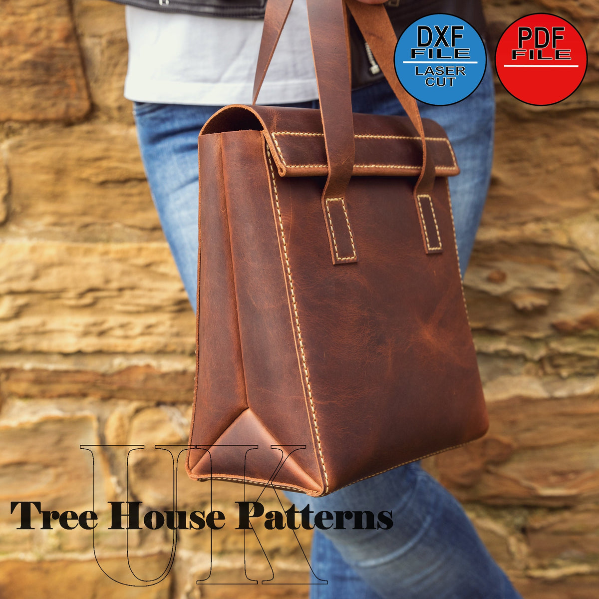 Leather pattern PDF, DXF for "Paper" handbag, digital template