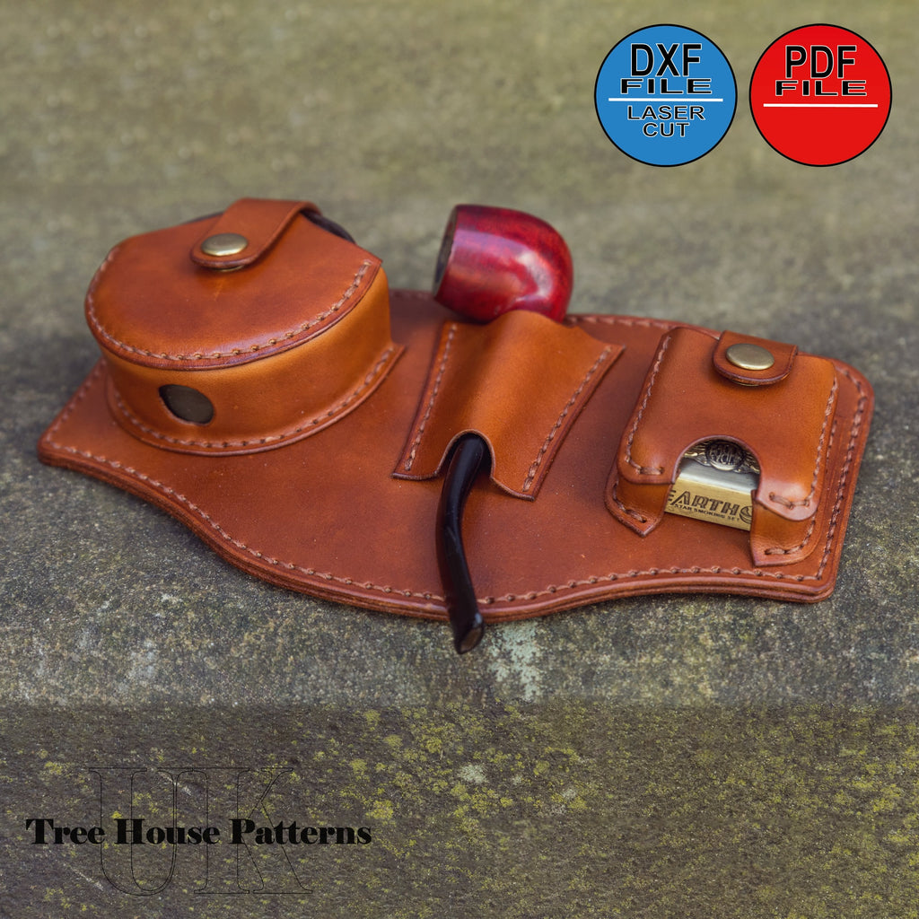 Leather Pipe Belt Organizer Pattern, Tobacco Pouch, Lighter Holder (PDF, DXF)