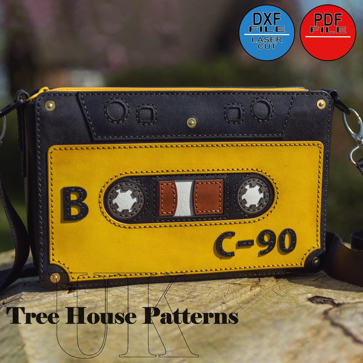 Leather pattern PDF, DXF for "Cassette" tape" shoulder bag