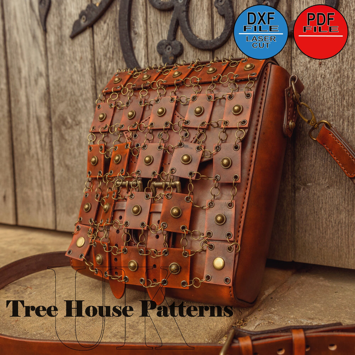 Leather pattern PDF, DXF for medieval style men's shoulder bag
