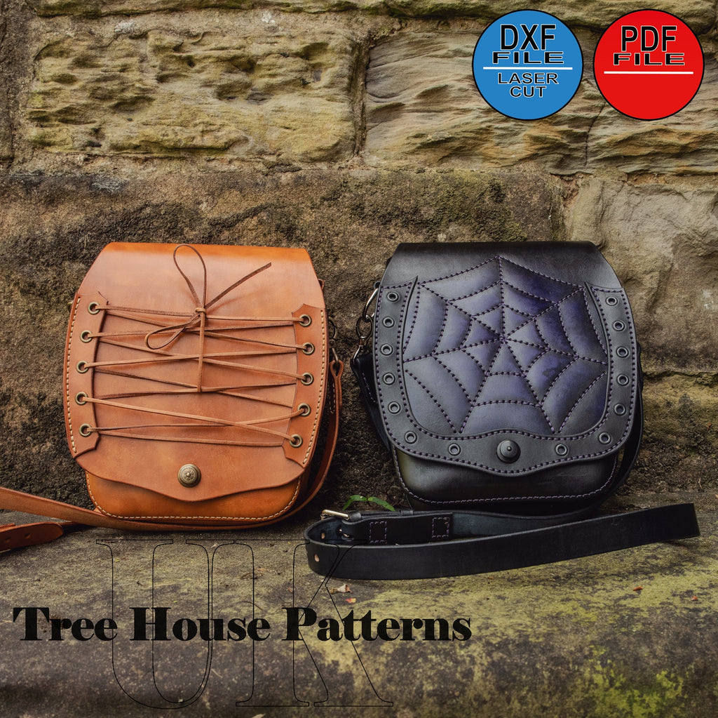 Leather pattern PDF, DXF for goth style shoulder bag, spider bag