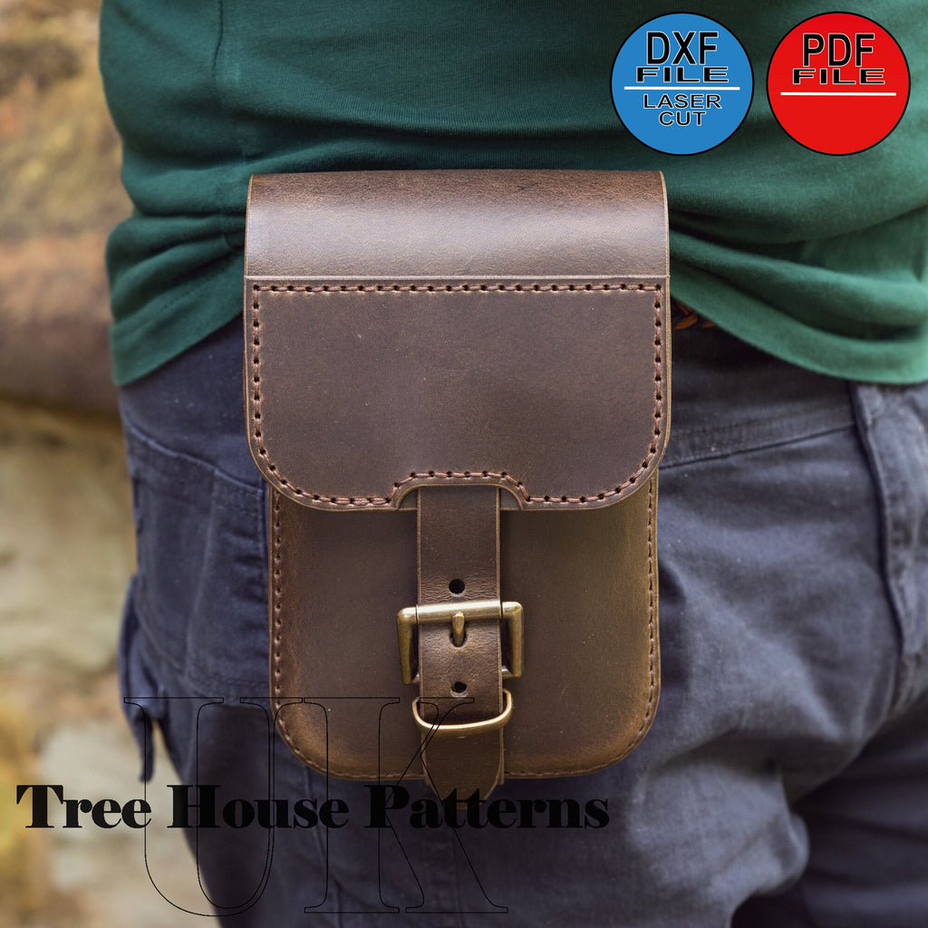 Leather pattern PDF, DXF for military style belt bag, waist bag template