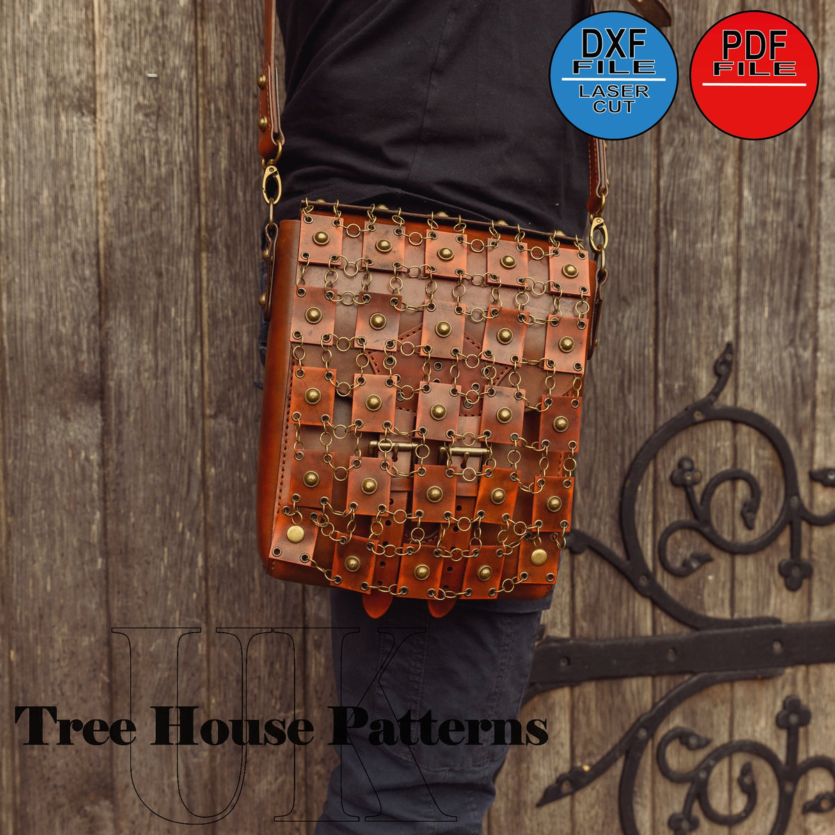 Leather pattern PDF, DXF for medieval style men's shoulder bag